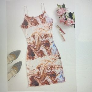 Shein Plus Lettuce Trim Marble Print Dress